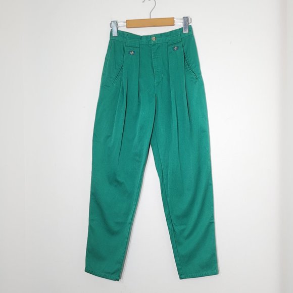 Esprit Pants - Vintage ESPRIT Green Pleated Front Pocket 100% Cotton Retro Tapered Leg Pant Sz4